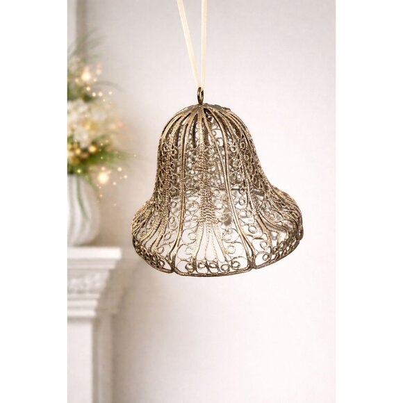 Unknown Other - Vintage Silverplate Filigree Bell Ornament With Crystal Clapper 2.25" Holiday De